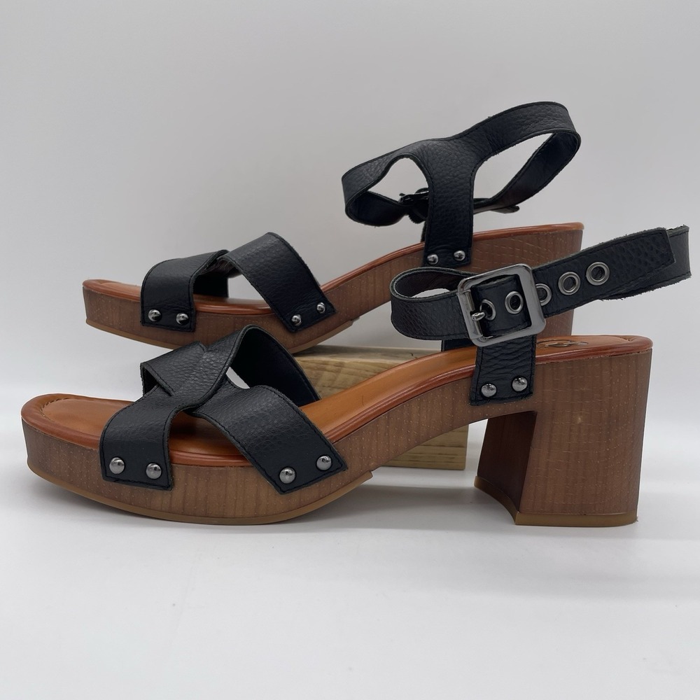 GB Gianni Bini Womens 10 Shoes Black Leather Sandals Heels Open Toe Ankle Strap‎